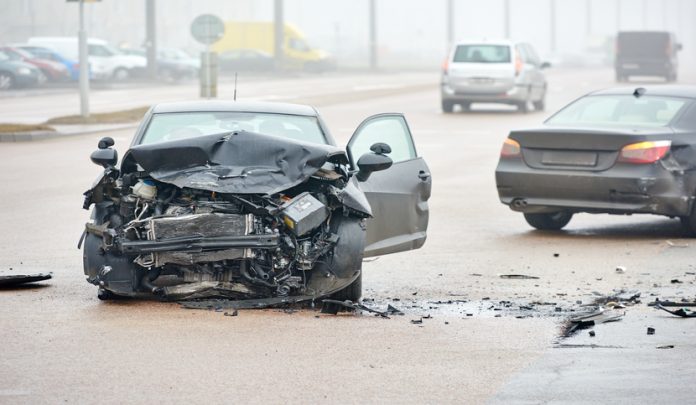 Automobile,Crash,Accident,On,Street,,Damaged,Cars,After,Collision,In Amputazione avampiede sinistro a causa del sinistro stradale